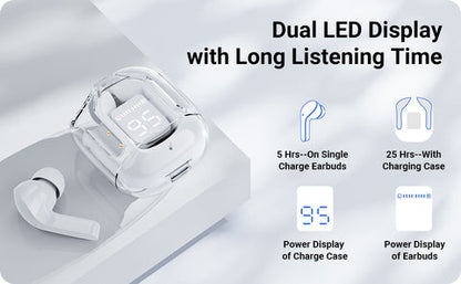 Ultrapods and Stylish Wireless Earbuds With Digital Display Transparent Charging Case(with case ) 60%off