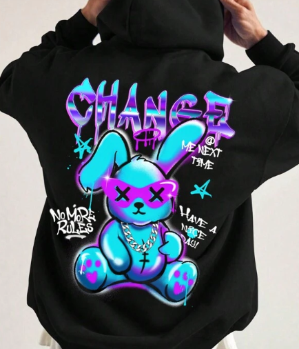 Men Rabbit & Slogan Graphic Hoodie