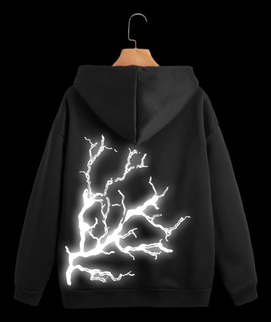 lightening glowing  reflective design hoodie