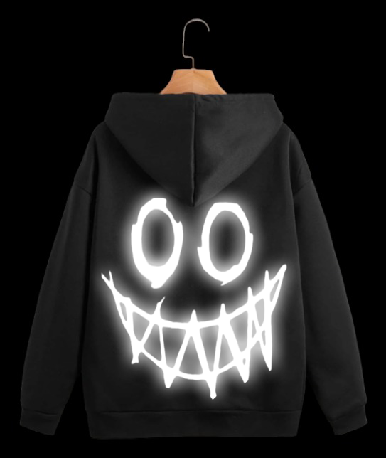 Smile Halloween lightening glowing reflective design zipper hoodie