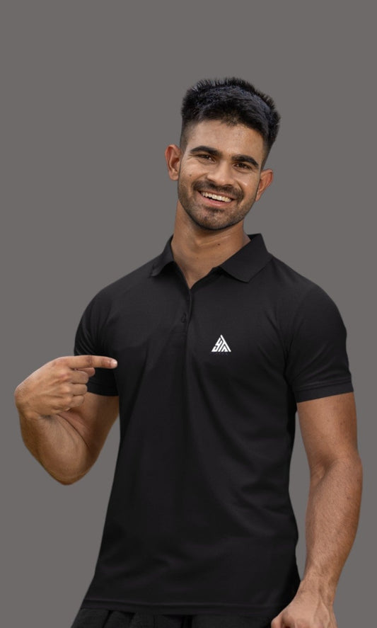 BLACK COLOUR POLO REGULAR FIT UNISEX T-SHIRT